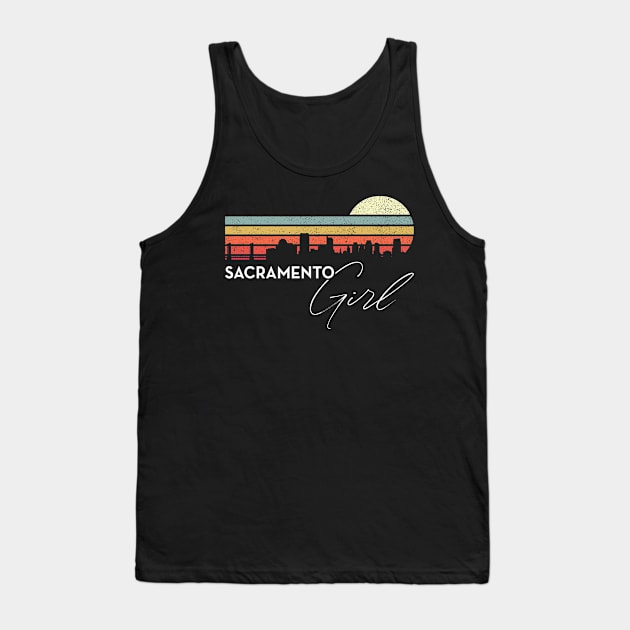 Sacramento Girl Retro Sunset City Skyline Souvenir Tank Top by grendelfly73